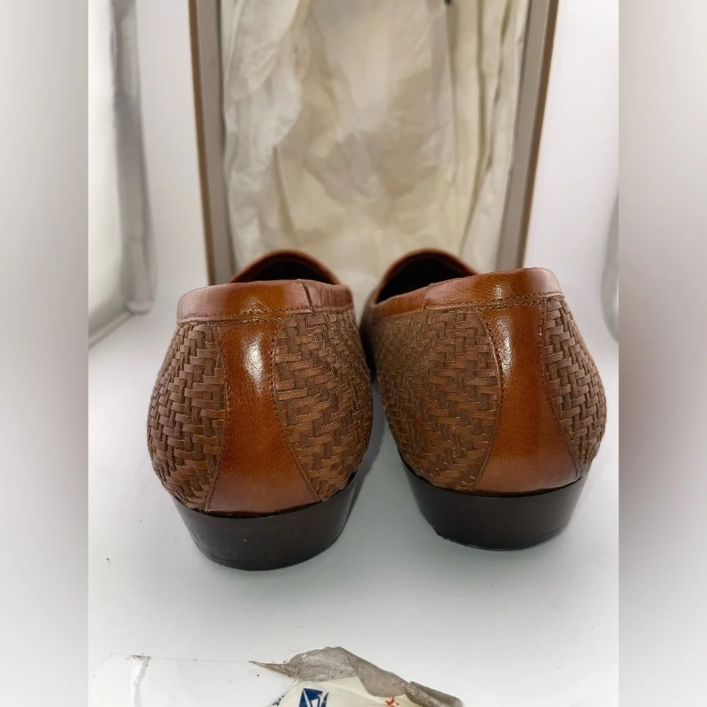 MIGLIORE men shoes Made in Italy loafer basket weave leather brown Size 8‌‌